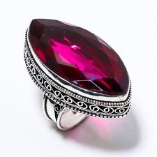 Bague bijou fait main en argent 925 pierre précieuse tourmaline rubellite tai...