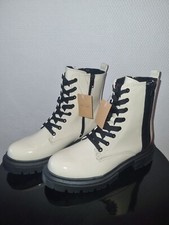 Superbes Bottines Rangers Vernies Beige À Lacets Merry Scott Taille 37 Neuves