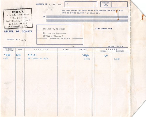 Facture 1949 kinax a - ,