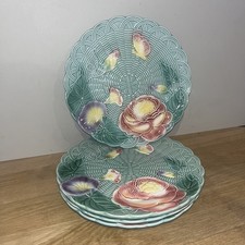 Lot 4 Assiettes Geneviève Lethu Faïence Décor En Relief Panier Fleurs Papillon