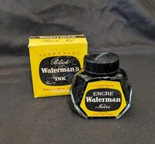 Flacon d'encre Waterman ancien, vide, Boîte d'origine, Noir, JIF Paris
