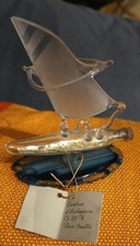 Figurine en Verre Soufflé Planche à Voile  Wind Surf avec Feuille d'OR 22 Carats