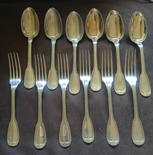 12 grands couverts ERCUIS type Filet Chinon 6 fourchettes 6 cuillères en Alpacca