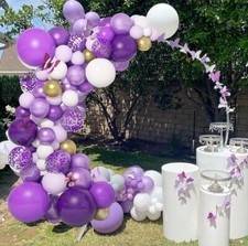 Arche Ballon Guirlande Mariage 108 Pcs Violet Blanc Papillon Latex Décoration