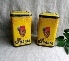 2 ANCIENNES BOÎTES DE BANANIA EN MÉTAL - 1 KG - CHICORÉE ET RIZ - ANNÉES 50