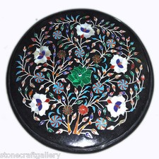 15 " Noir Marbre Café Table Top Incrustation Handmade Travail Pour Décor Maison