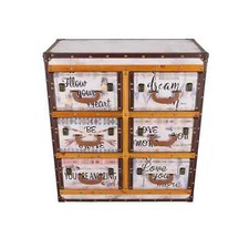 Commode Style Vintage Meuble À 6 Tiroirs Colorés Avec Poignées Décoration Maison