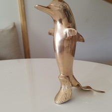  Statue Dauphin En Laiton H.22cm Figurine Statuette Déco