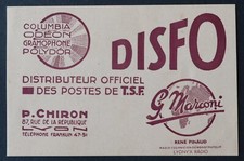 Carte de visite LYON Poste TSF DISFO Marconi Polydor Gramophone  visit card 2