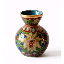 Vase Cloisonné En Cuivre Chinois Oriental Ancien Vintage Antique H.4cm