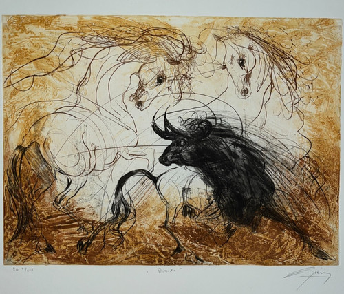 Mirada taureau cheval gravure - taureau,