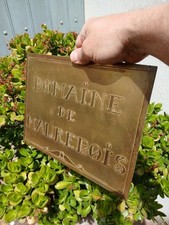 Ancienne Plaque no Emaillée Tôle Laiton Bronze Domaine Maurebois Proprieté Vin