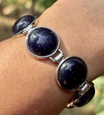 Bijou bracelet en plaqué or blanc, argent allemand, pierre de soleil bleue,...