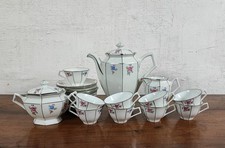 sublime service à cafe ou thé en porcelaine blanc doré décor floral multicolore