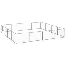 Chenil extérieur cage enclos parc animaux chien argenté 16 m² acier Helloshop26