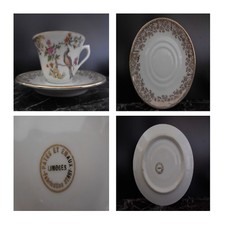 3 tasses 6 soucoupes porcelain pates émaux Limoges BERRY model Pop Art N138