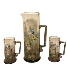 Service à orangeade tête à tête en verre à décor émaillé XXème siècle