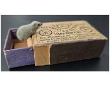 ANCIEN FARCE ET ATTRAPE  BOITE D'ALLUMETTES SOURIS ET PIÈCES EN MÉTAL DORÉ