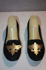 COSMOPARIS Escarpins Velours Noir Motifs Dorés T 39 BON ETAT