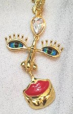 Funky Face Gold Necklace Keyhole Insp Haute Couture Schiaparelli  Saint Laurent 
