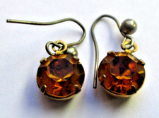 boucles d'oreille percées couleur or solitaire cristal topaze bijou vintage 2633