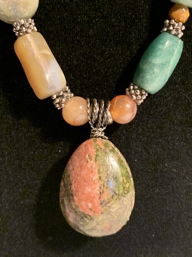 Polished stone bead sterling - stone,