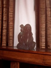 Vintage figurine asiatique en quartz rose ancien, petite statue collection déco