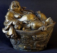 Superbe happy bouddha bronze golden chinese boudda sculpture Chine dragon mark