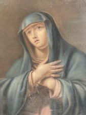 Beau Grand Pastel XIXe Vierge Portrait Religion Catholique Art Ancien Jesus