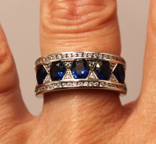 Bague Bandeau en Argent Massif 925 Saphirs de Synthèse et Zircons T.56 NEUF (I)