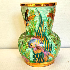 Vase Poissons céramique Vallauris vintage décor en relief signé Lamarche an 1950