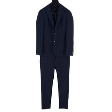 Gentiloumo Hommes Bleu Marine Slim Fit 100% Laine Vierge Costume Taille Eu 48 UK