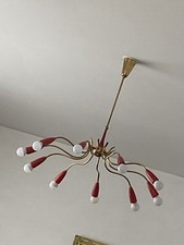 Lustre Vintage stilnovo 10 feux de couleur rouge