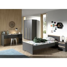 Pack - Lit Enfant, Chevet, Armoire & Bureau "London" Gris Anthracite