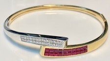 MAGNIFIQUE BRACELET OR JAUNE ET BLANC 18 CARATS- DIAMANTS 1.30 CARAT ET RUBIS 