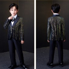 Enfants Garçons Costume Haut Sequin Veste Blazer Smoking Scène Casual Habillé