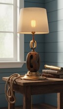 Lampe de table rustique / marine bateau – poulie en bois massif ancienne – style