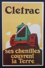 CPA carte publicitaire tracteur CLETRAC Ses chenilles ouvrent la terre