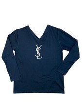 Yves Saint Laurent  Black YSL Logo V Neck Longsleeves Size M