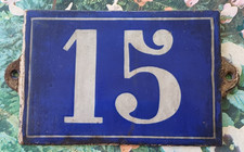 NUMERO DE MAISON PLAQUE EMAILLEE  BLEUE  NUMERO 15  ANCIENNE