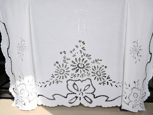 Drap ancien lin monogramme - ancien,