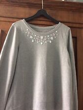 HOLLISTER  PULL SWEAT FEMME L GRIS  MOTIFS STRASS BIJOUX
