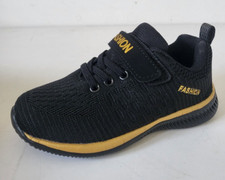 FASHION Baskets basses tissu noir bande or Taille 31