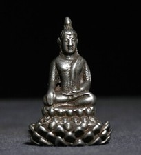 3CM Old Tibet Miao Silver Lotus Shakyamuni Shakyamuni Amitabha Buddha Statue