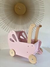☻Jouet Poussette Landau de Poupée en Bois Couleur Rose