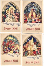 REF AF NOEL II- 12  ENSEMBLE 4 CARTES POSTALES ANCIENNES kitsch "JOYEUX NOEL"