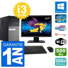 PC Tour Dell 9010 Ecran 22" Intel i3-2120 RAM 32Go Disque 500Go Windows 10 Wifi