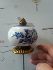 rare ancienne Boules d'escalier rampe ou autre porcelaine craquelé bleu laiton