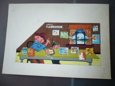DESSIN ARCHITECTURE D'INTERIEUR VINTAGE 1960  GOUACHE STAND FLAMMARION