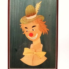 Tableau en marqueterie de Sorrente en Italie Clown au Chapeau à Plume